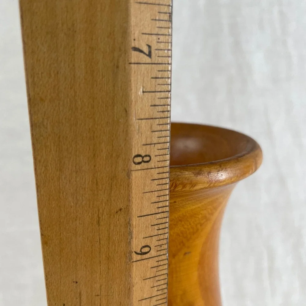 Brown Hand Turned Wood Vase Mid Century Modern Vintage 8